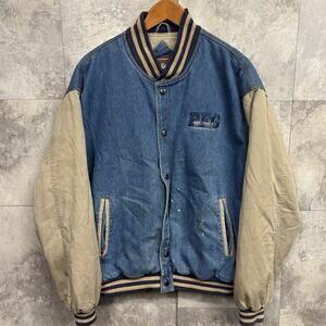 Top Gear corporate embroidered blue / tan 1990s vintage varsity jacket